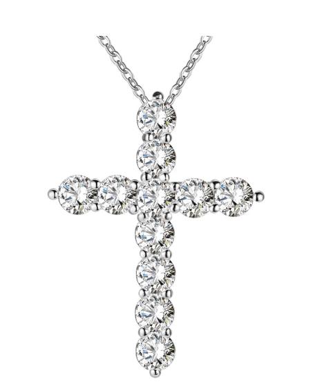 colar cor prata jóias mulheres casamento moda cruz cz cristal zircão pedra pingente colar presente de natal n296