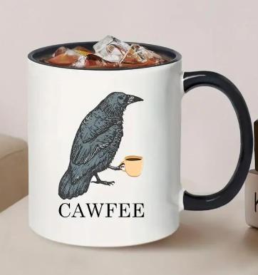 [HG48945-BLA21-301] Caneca de café Cawfee Crow de 11 onças, presente engraçado de arte para amantes de pássaros 16529515